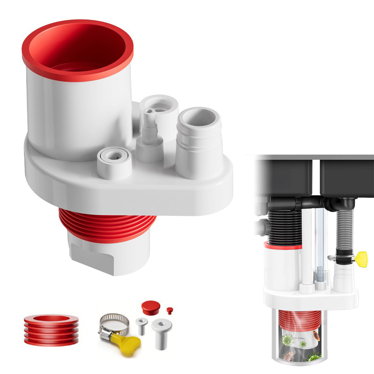 HASTHIP Kitchen Drain Adapter Anti-backflow Drain Valve Under Sink Drain Adapter with Multi Adapters, Universal Drain Connector for Dishwasher, Laundry Machine, Kitchen Sink HASTHIP Kitchen Drain Adapter Anti-backflow Drain Valve Under Sink Drain Adapter with Multi Adapters, Universal Drain Connector for Dishwasher, Laundry Machine, Kitchen Sink
